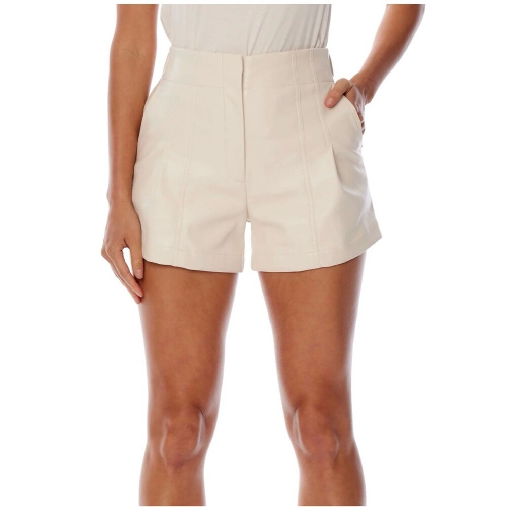 LBLC The Label High-Waist Tailored Shorts in Cream Faux Leather Size M